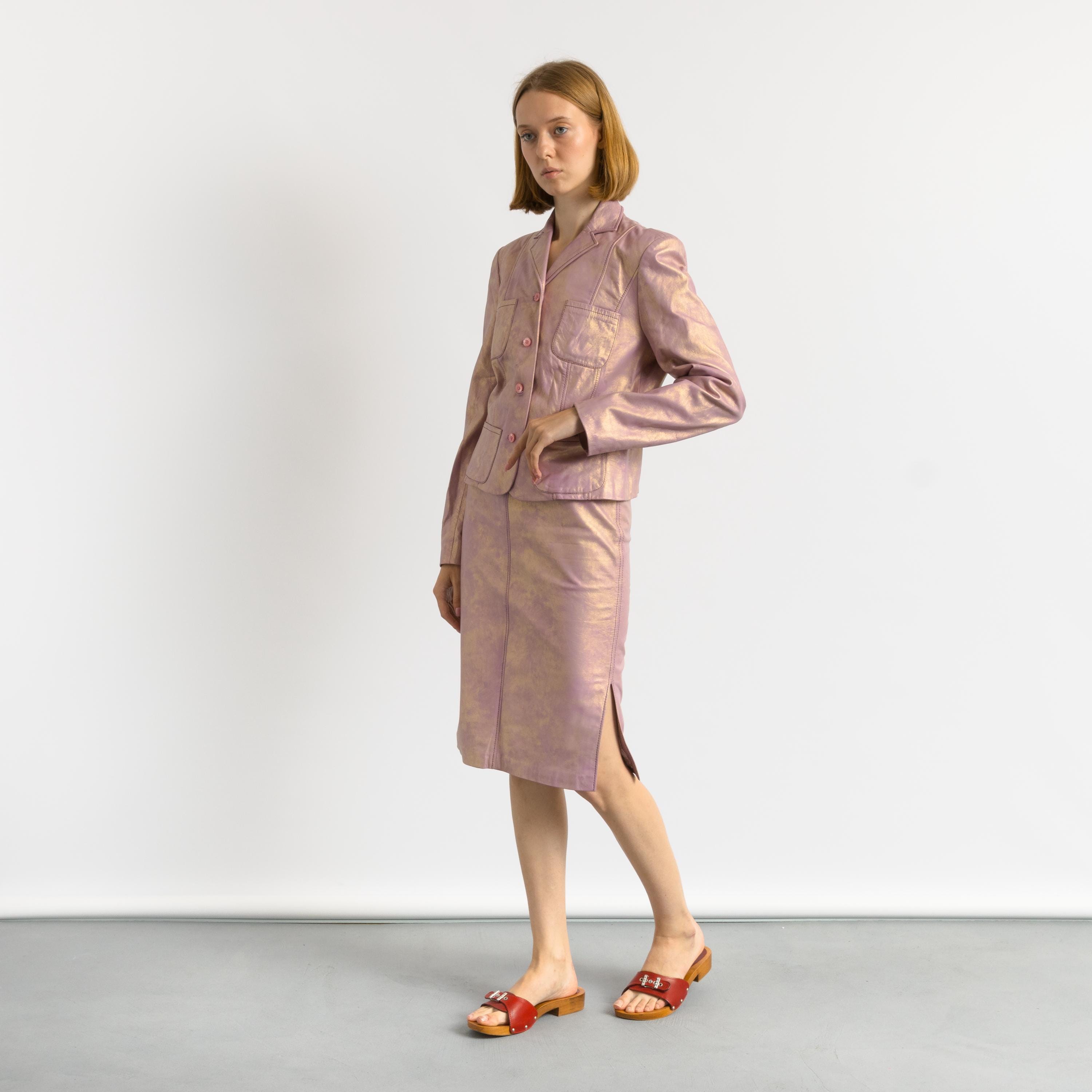 Christian Lacroix Leather Suit, 90s Pink Leather High Waisted