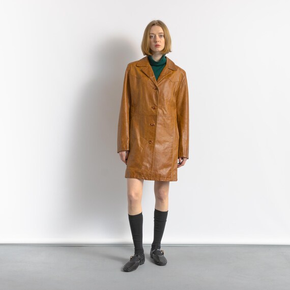 Women Brown Trench Coat | 90s Leather Brown Coat | Vintage Long Leather Coat | Classic Spring Coat | Gift For Her