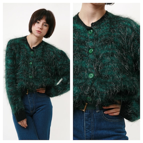 80s Vintage Fluffy Oversized Mohair Cardigan Butto