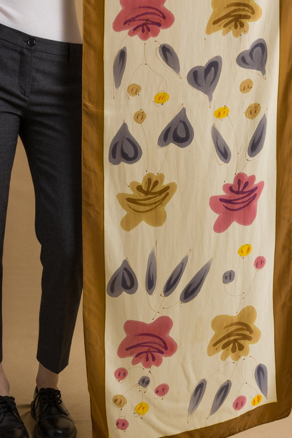 80s Vintage Vtg Rare Pure Silk Seta Seide Soie Floral Print