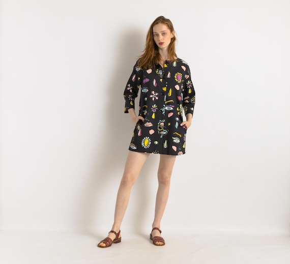 00s Vintage Moschino Boutique Graphic Lightweight Coat - Black - Size 10 - 00's Moschino Abstract Print Rare Jacket - 00s Moschino Blazer