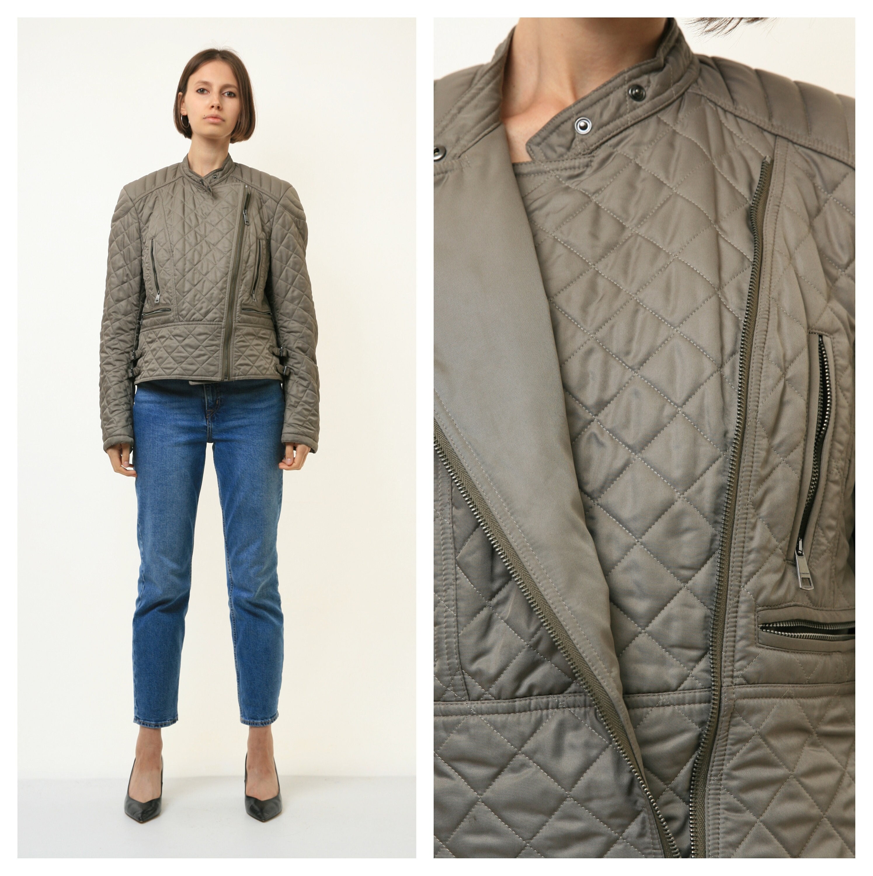 Buy 90s Vintage Woman Burberry Quilted Gray Zip Fastens Bomber Online in  India - Etsy