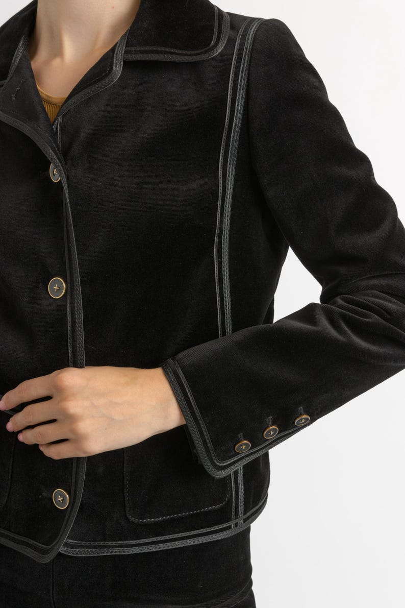 LOUIS FERAUD vintage skirt suit, vintage 1970s cotton Louis Feraud velour skirt suit, elegant black woman velour blazer suit image 15
