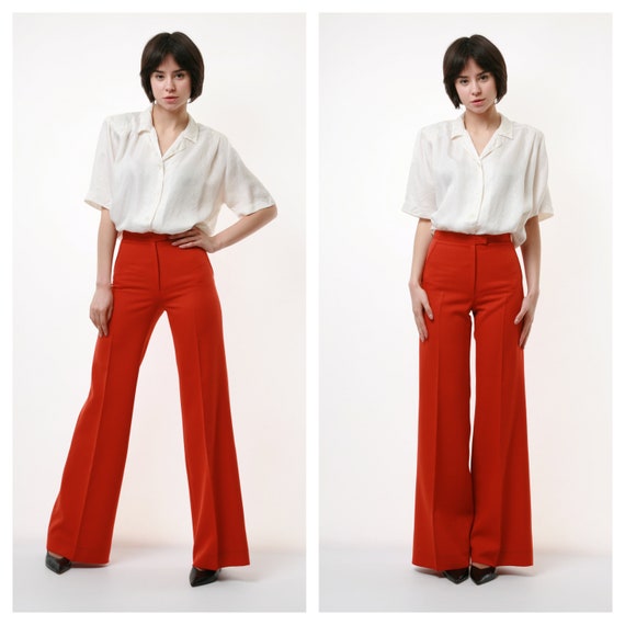 70s Vintage Wool High Waisted Flare Pants Trousers