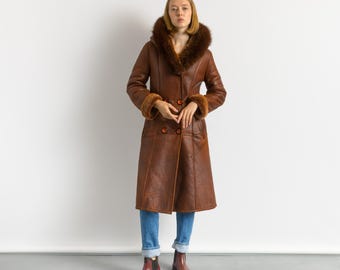 Abrigo de piel de oveja de ante vintage de los años 80 con cierre de borrego, talla pequeña/Abrigo de piel de oveja vintage/Abrigo de ante vintage de invierno para mujer