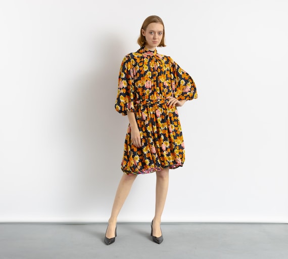 small print midi dresses Poplin Printed V-neck Keyhole Drop Waist Midi Dress With Pockets