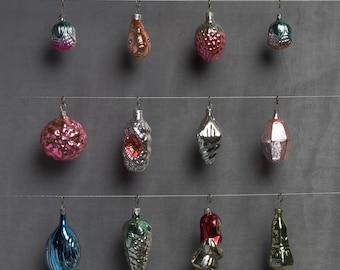 Antique Christmas Glass Tree Ornaments, Vintage Silver-Mercury Home Decor, Holiday Xmas Gift- Colored decorations: Figures
