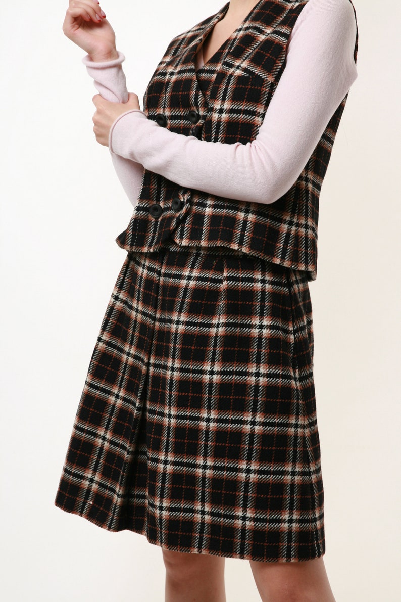 80s vintage Check Wool Suit Vest and Skirt 2002 image 5