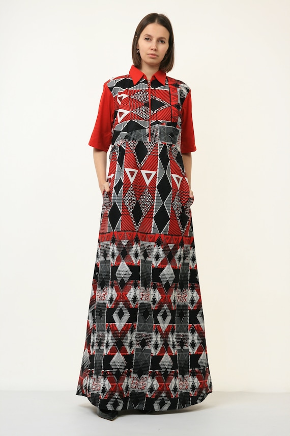 60s Vintage Woman Maxi Psycho Style Dress size Me… - image 2