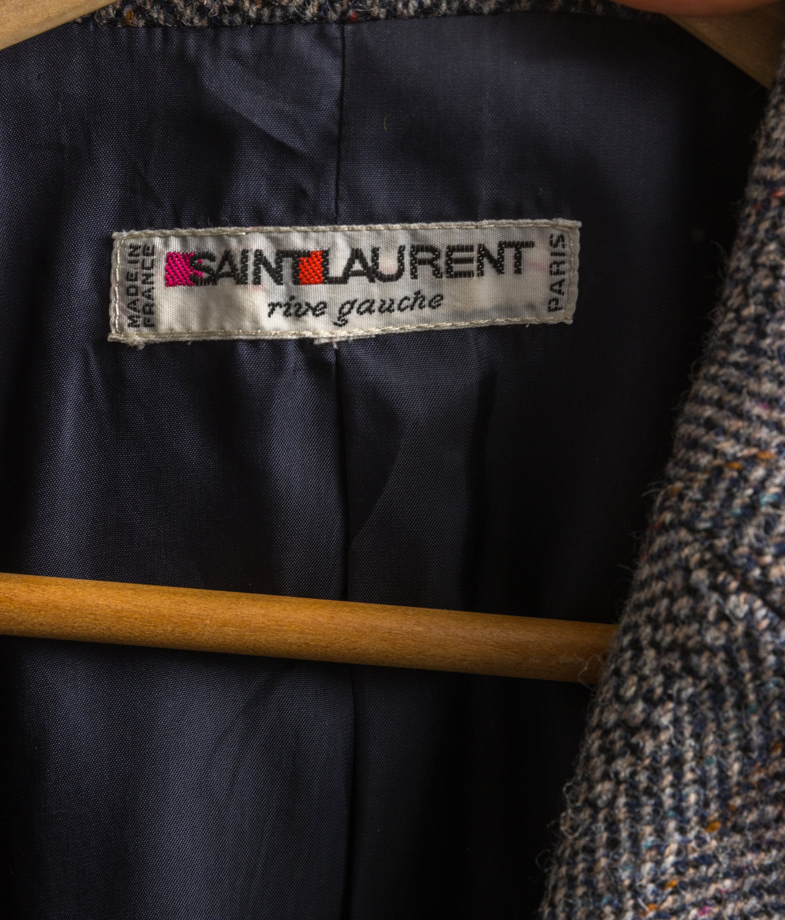 YVES SAINT LAURENT Suit, 80s Gray Wool High Waisted Pencil