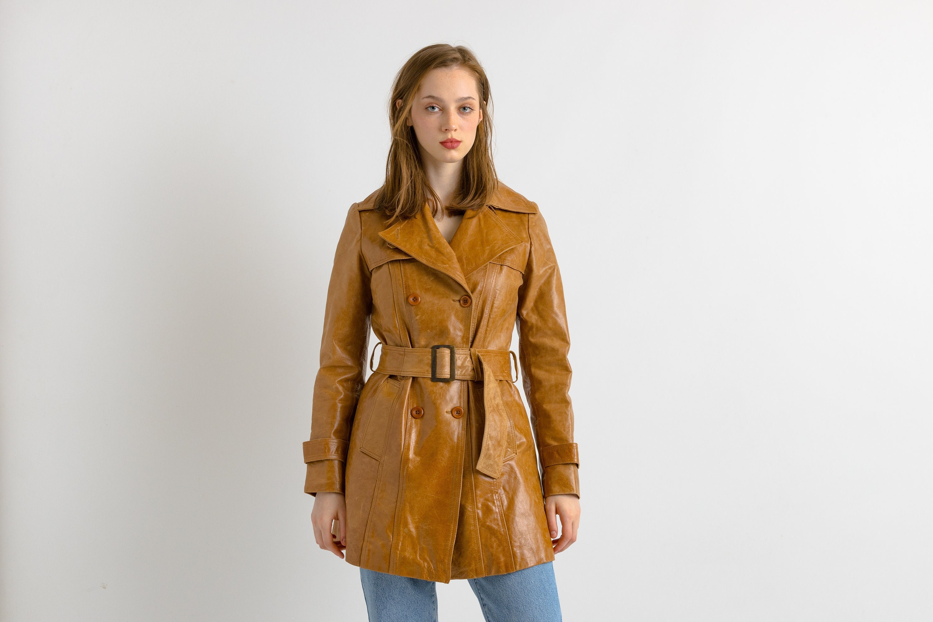 Leather Longline Leather Jacket Women Vintage 80s Long