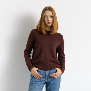 Jaren '90 Vintage Maroon Casual Pure Wool Crew Neck Sweater Jumper maat Small tot Medium