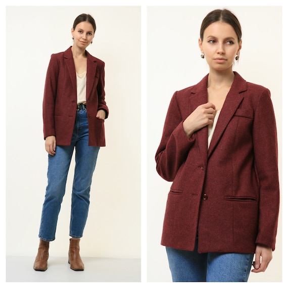 60’s Wool Burgundy Blazer Vintage Boucle Textured… - image 1