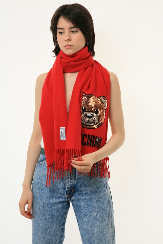 スカーフ MOSCHINO COUTURE Woman Neck scarf Red 93508265 1116 Buy Vintage Woman Deadstock MOSCHINO Red Bear Wool Scarf