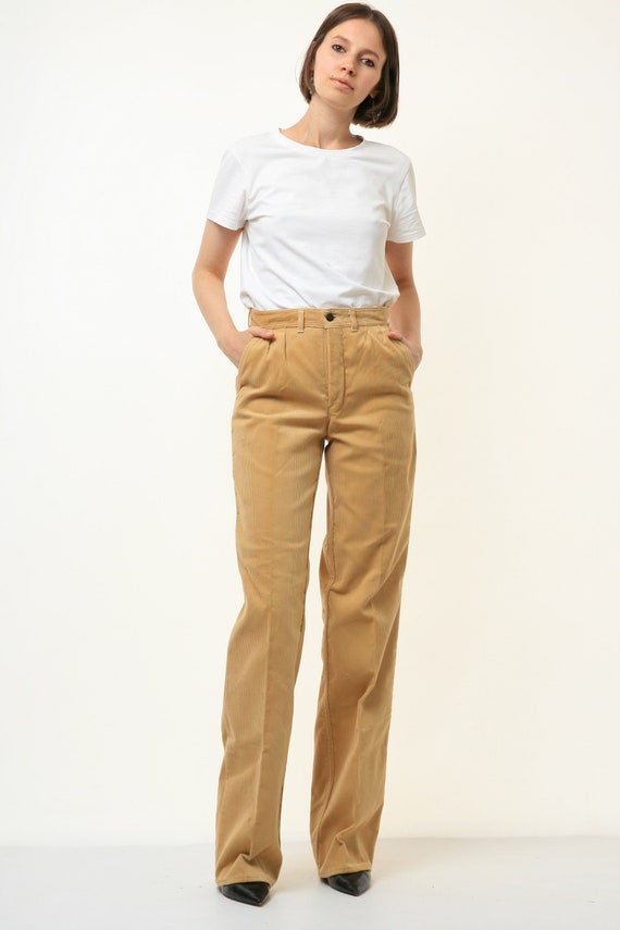 Georges Franck Two-pleat Corduroy Pants, Women's Size L (W27) cotton Beige type Vintage Second Hand
