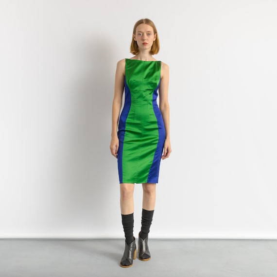00s Preowned Woman Mini Green Karen Millen Pencil Dress Size UK10 EU38  Colorblock Print Short Sleeved - Etsy New Zealand
