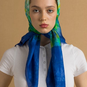 80s Vintage Vtg Rare Pure Silk Seta Seide Soie Tie Dye Abstract Print Scarf Headband Girlfriend Gift Present/ Vintage Woman Silk Scarf image 5