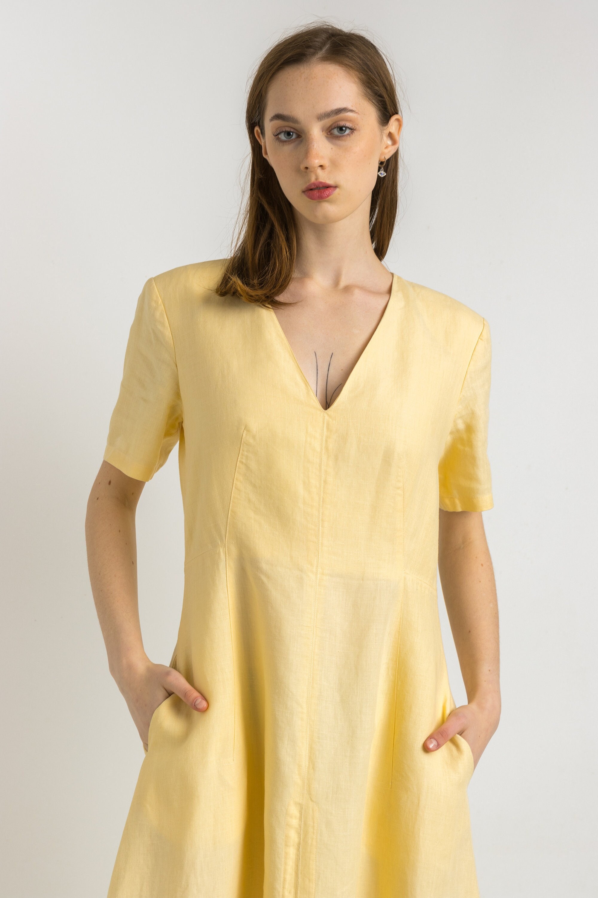 Vintage Hermes Paris 100% Linen Light Yellow Maxi Short Sleeved A Line Casual Dress Size 42 Fits Small - Etsy Vintage Hermes Paris 100% Linen Light Yellow Maxi Short Sleeved A Line Casual Dress Size 42 Fits Small - Etsy