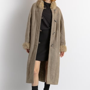 Women Suede Sheepskin Jacket Gray Vintage 80s Retro Winter Outerwear Sheepskin Western Suede Coat Women Vintage Clothing size M image 6