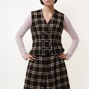 80s vintage Check Wool Suit Vest and Skirt 2002 image 6