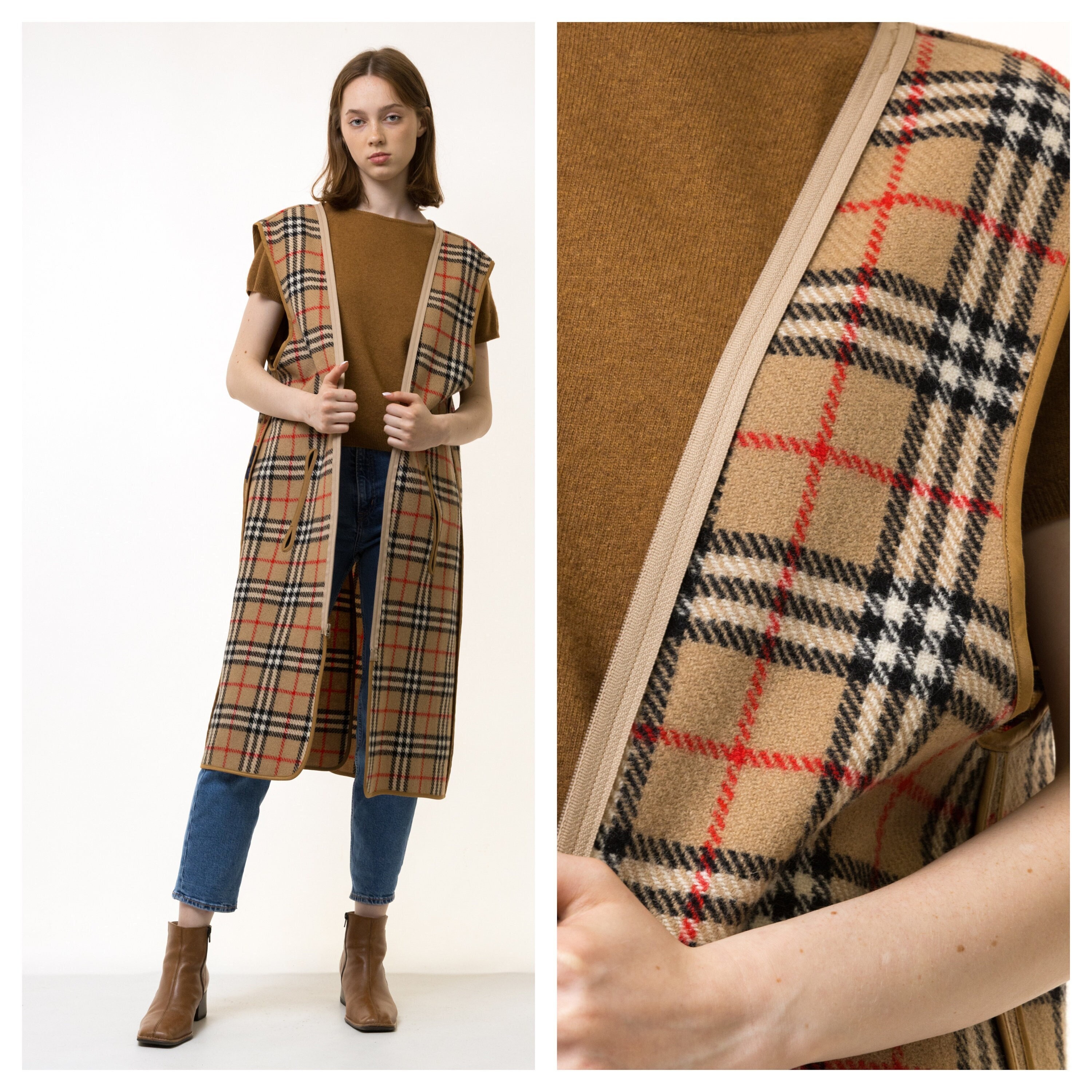 80s Vintage Burberry Under Coat Vest Long Short Sleeves Size 80s Vintage Burberry Under Coat Vest Long Short Sleeves Size