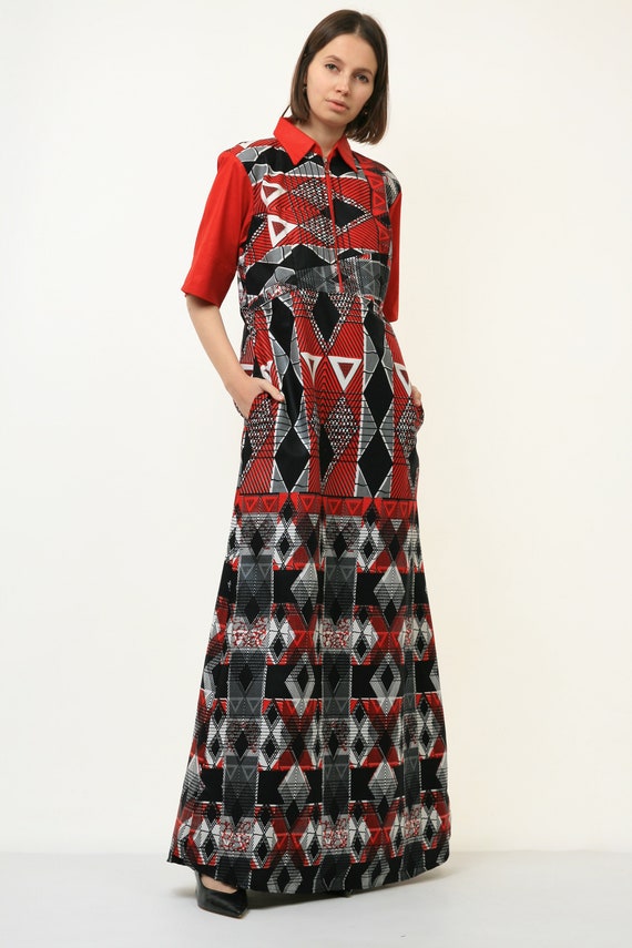 60s Vintage Woman Maxi Psycho Style Dress size Me… - image 5