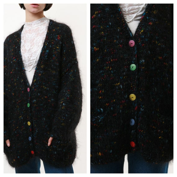 80s Vintage Fluffy Oversized Mohair Cardigan Butto