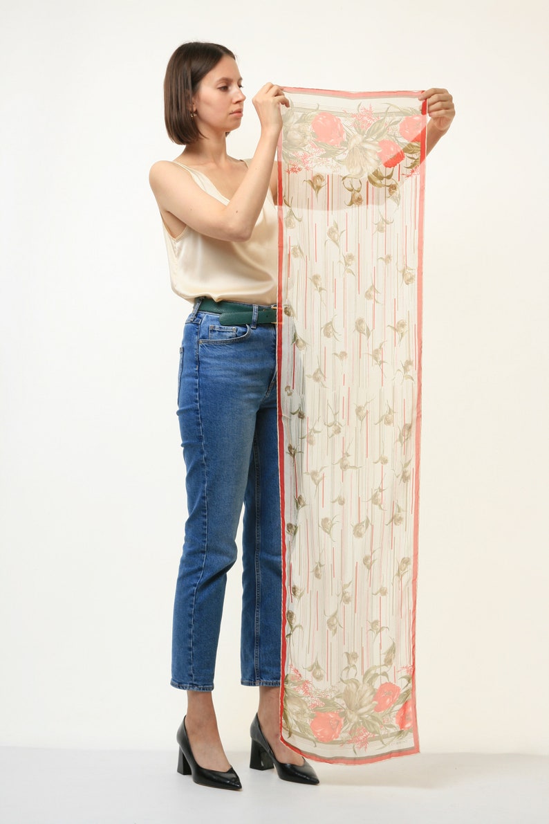 80s Vintage Vtg Rare Pure Silk Seta Seide Soie Floral Abstract Print Scarf Headband 4564 Girlfriend Gift Present/ Vintage Woman Silk Scarf image 2