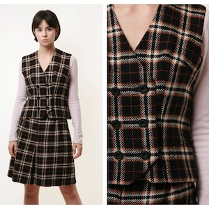 80s vintage Check Wool Suit Vest and Skirt 2002 image 1