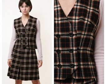 80s Vintage Check Wool Suit Vest and Skirt  2002