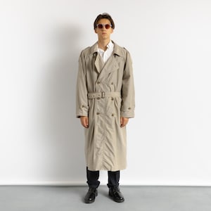 80s Men's Double Breasted Belted Camel Long Trench Coat - SIZE 50