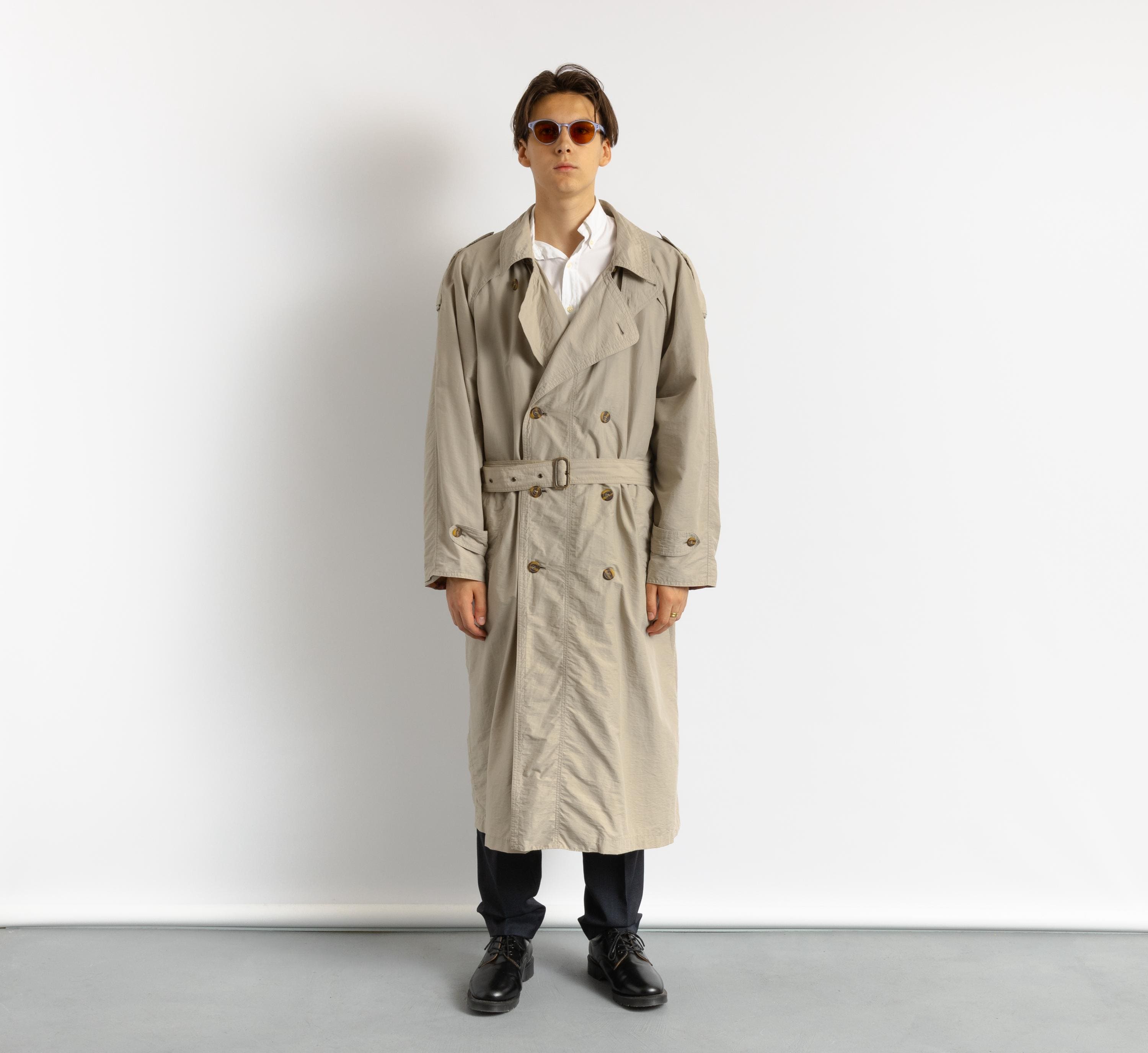 80s Men's Double Breasted Belted Camel Long Trench Coat - SIZE 50