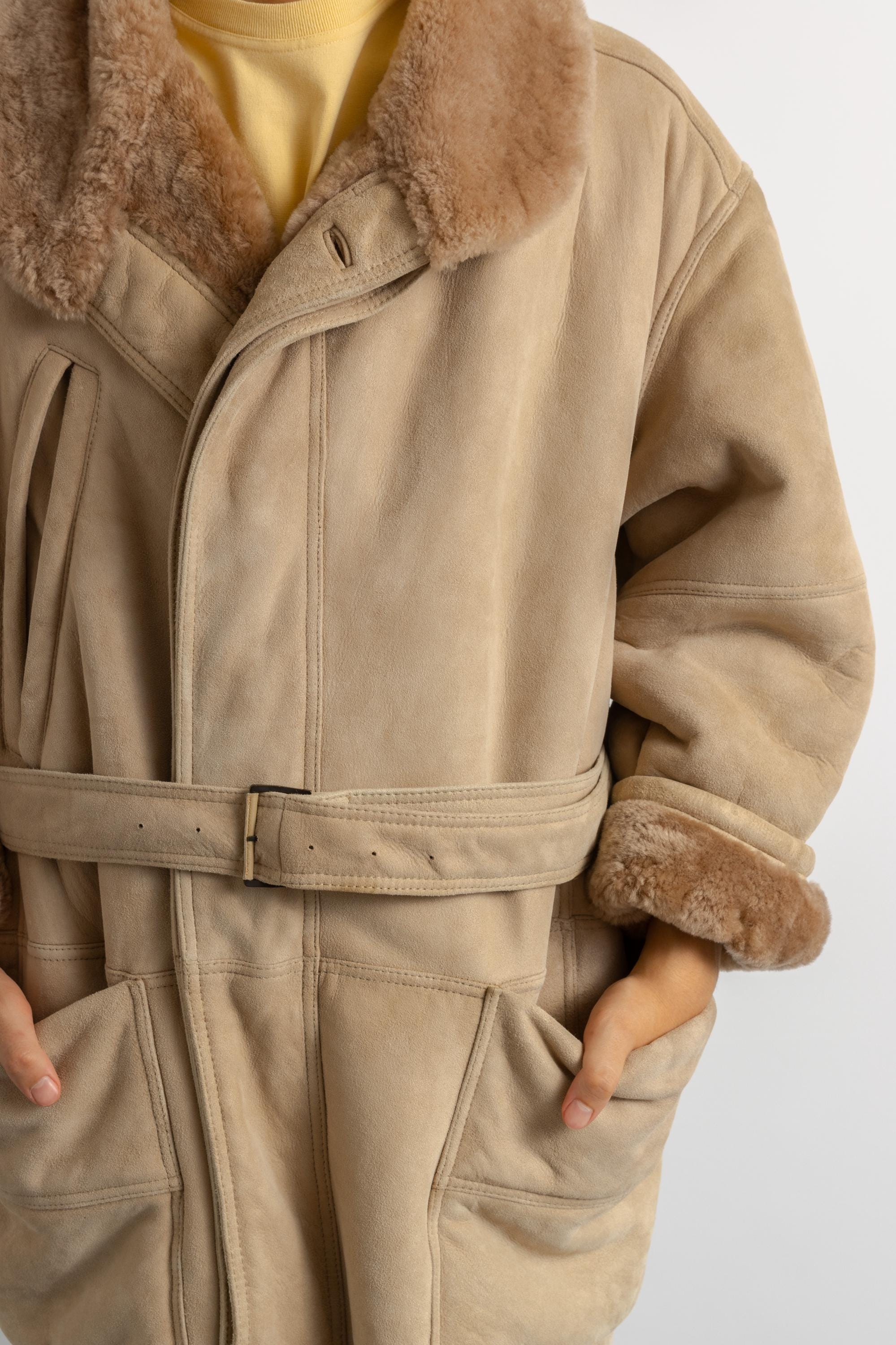 Gianfranco Ferre Vintage 80s Genuine Suede Sheep Shearling Coat