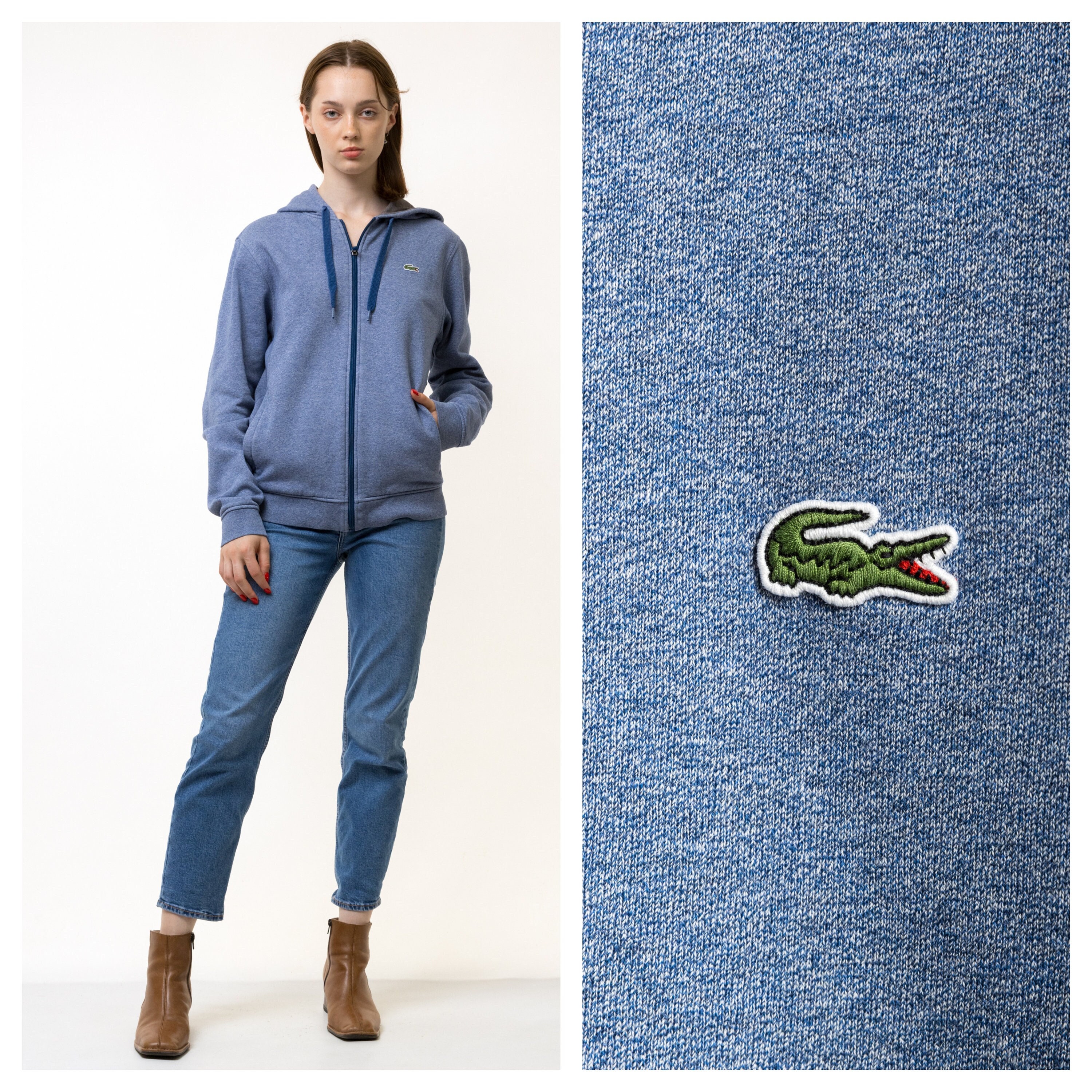 vintage années 00 Lacoste Jumper Lacoste Hood Lacoste Sweater Streetwear Lacoste Logo Brodé Jumper Sweater Blue Melange Logo