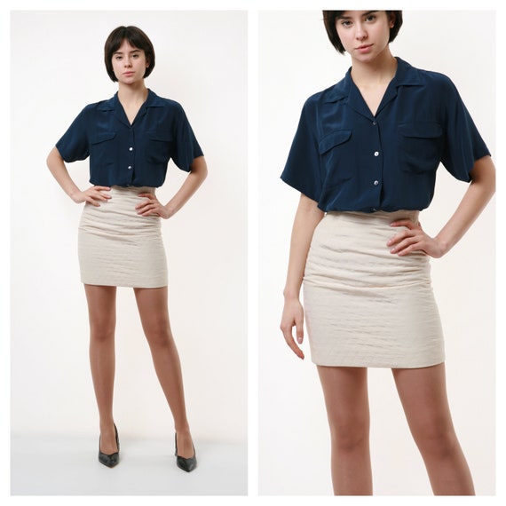 80s Vintage Mini High Quilted Waisted Pencil Skirt