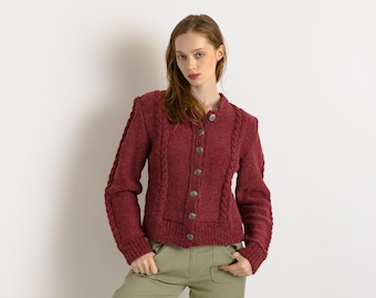 Original 1970s Hand Knit Austrian/Bavarian Style Cardigan,Wool Folk/Cottagecore Knitwear/Jacket size Small