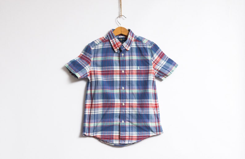 Vintage Boy Checked Short Sleeve Shirt size 7 years old image 1