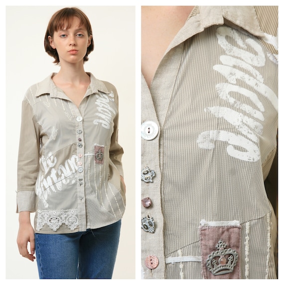 90s Vintage Vtg Rare Italian Summer 3/4 Sleeves Top Woman Grunge