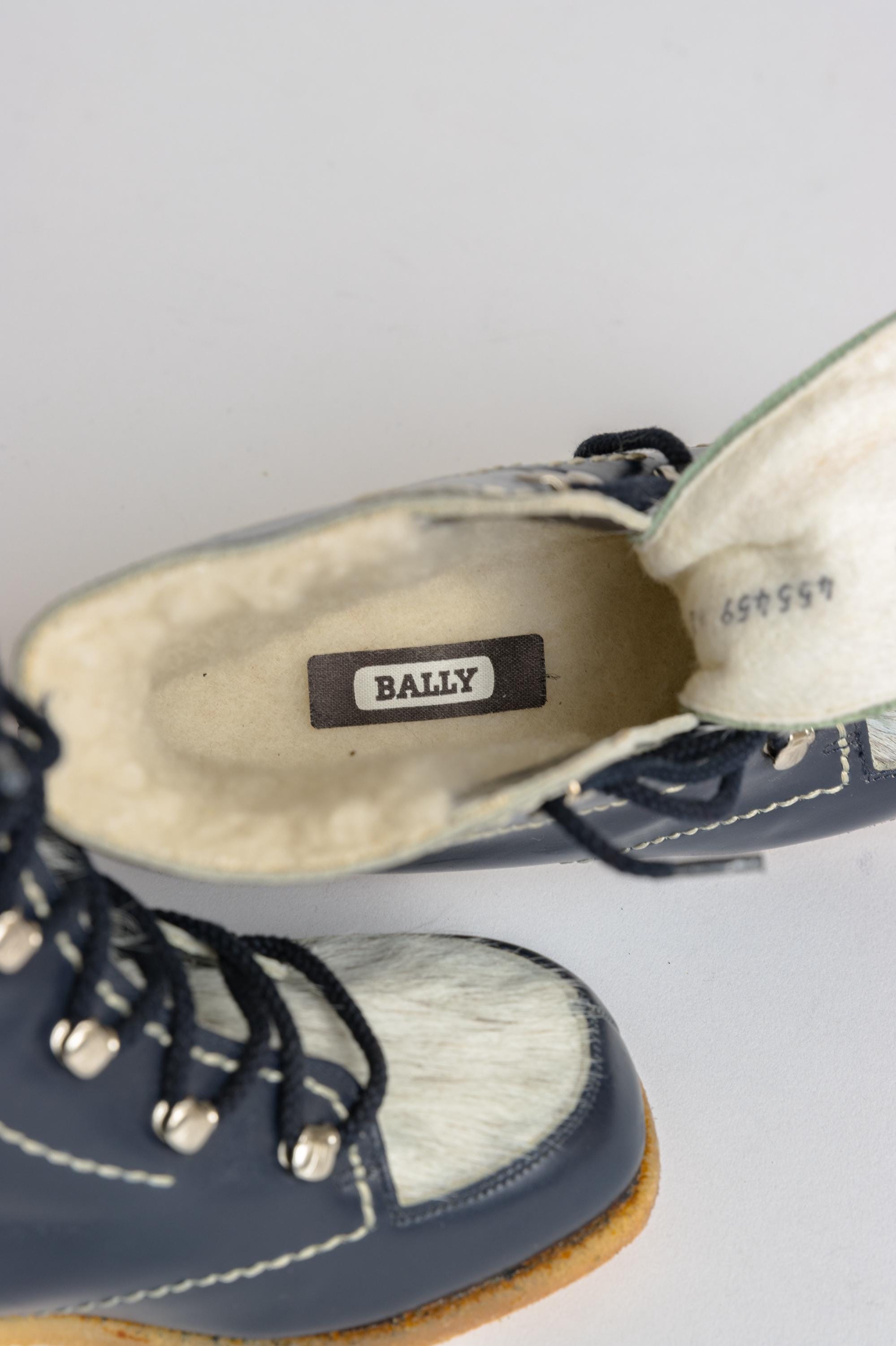 Vintage 70s BALLY Shearling Fur Lether Dark Blue Square Toes Boots