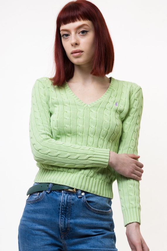 Ralph Lauren Sweater Y2k Light Green Sweater Knitted Cotton Knit