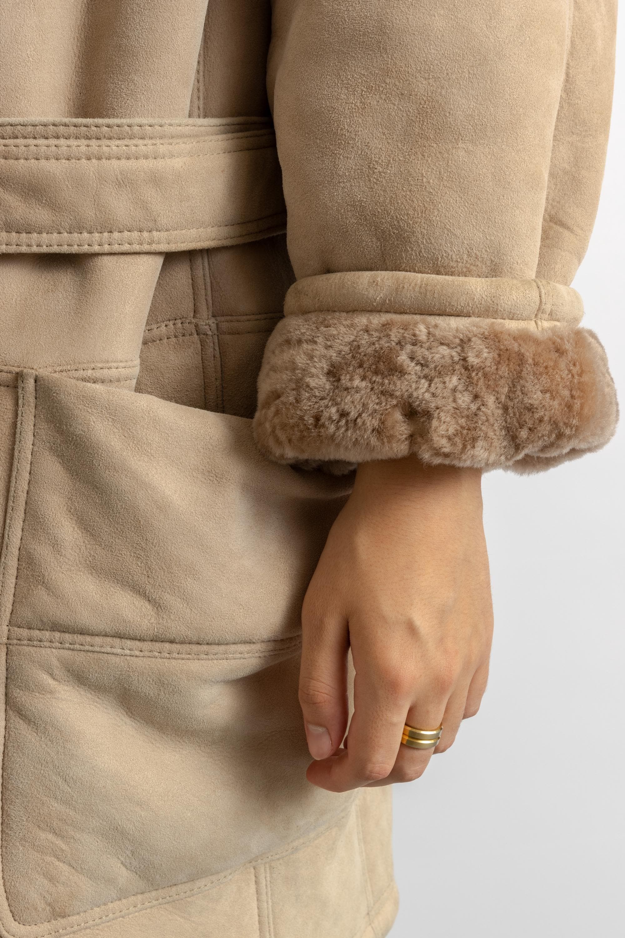 Gianfranco Ferre Vintage 80s Genuine Suede Sheep Shearling Coat