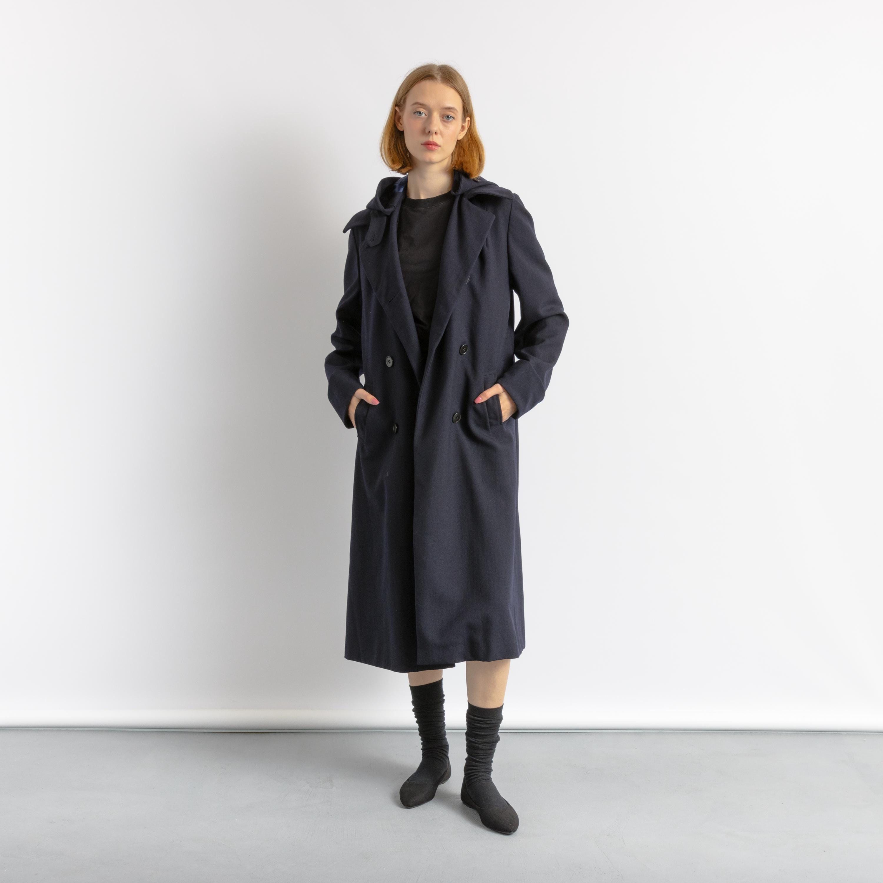 70年代 女性用 Bolvig OSLO ラムウール ネイビーコート レディース