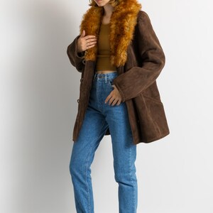 Penny Lane Suede Coat, Size XLarge Vintage Suede Coat, Womens Clothing, Winter Sherpa Coat, Brown Overcoat, 1970s Outerwear image 18