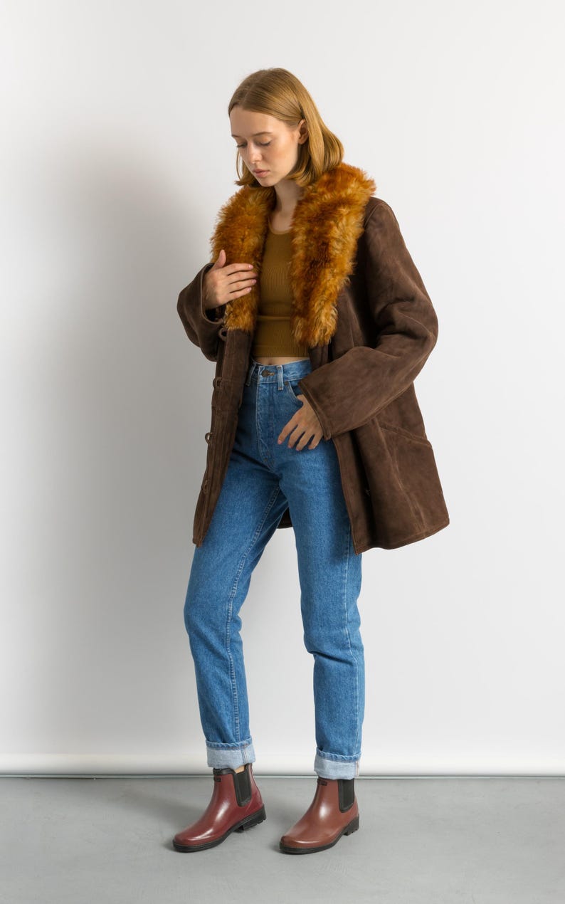 Penny Lane Suede Coat, Size XLarge Vintage Suede Coat, Womens Clothing, Winter Sherpa Coat, Brown Overcoat, 1970s Outerwear image 18