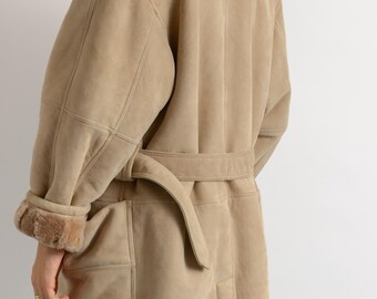 Gianfranco Ferre Vintage 80s Genuine Suede Sheep Shearling Coat