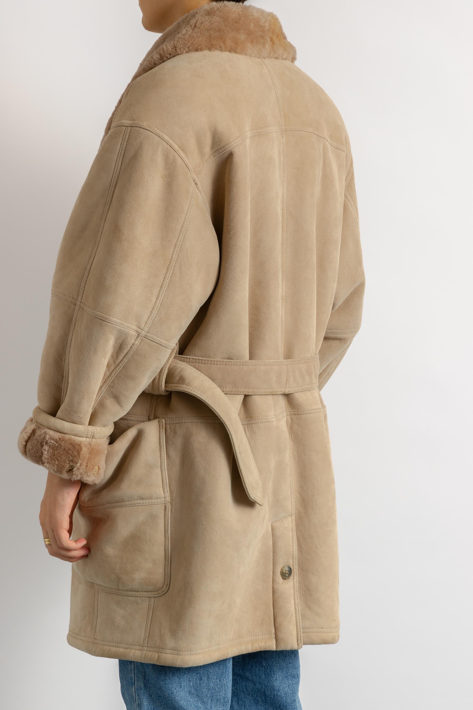 Gianfranco Ferre Vintage 80s Genuine Suede Sheep Shearling Coat