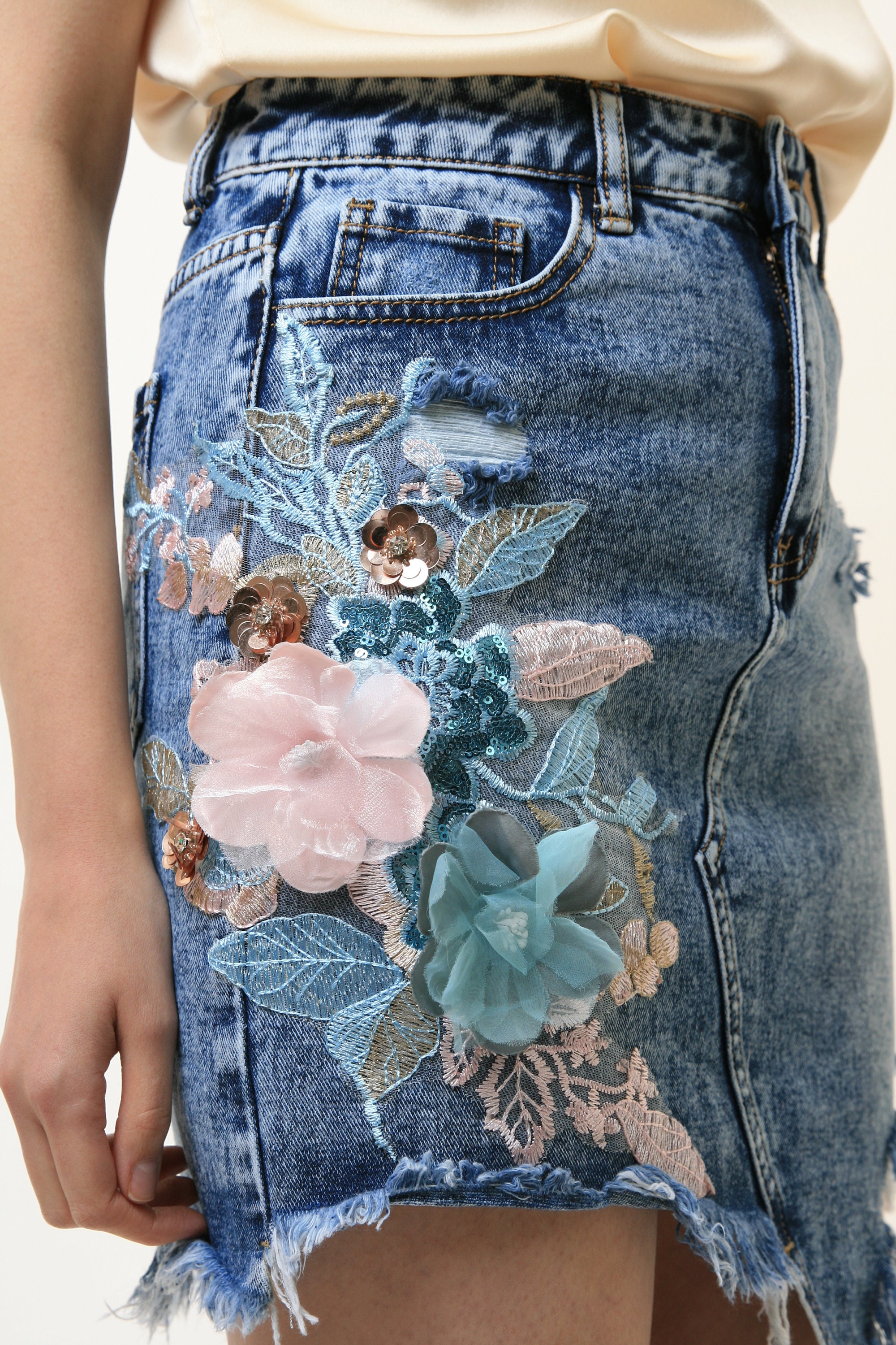 Denim Mini Skirt | 80s Vintage High Waisted Fitted Pencil