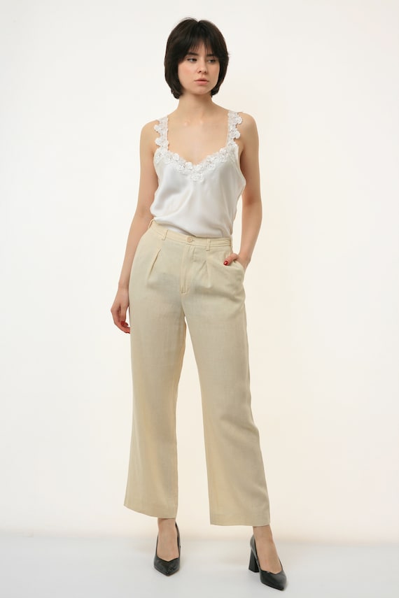 80s Vintage Linen 100% Lino High Waisted Moms Straight Leg