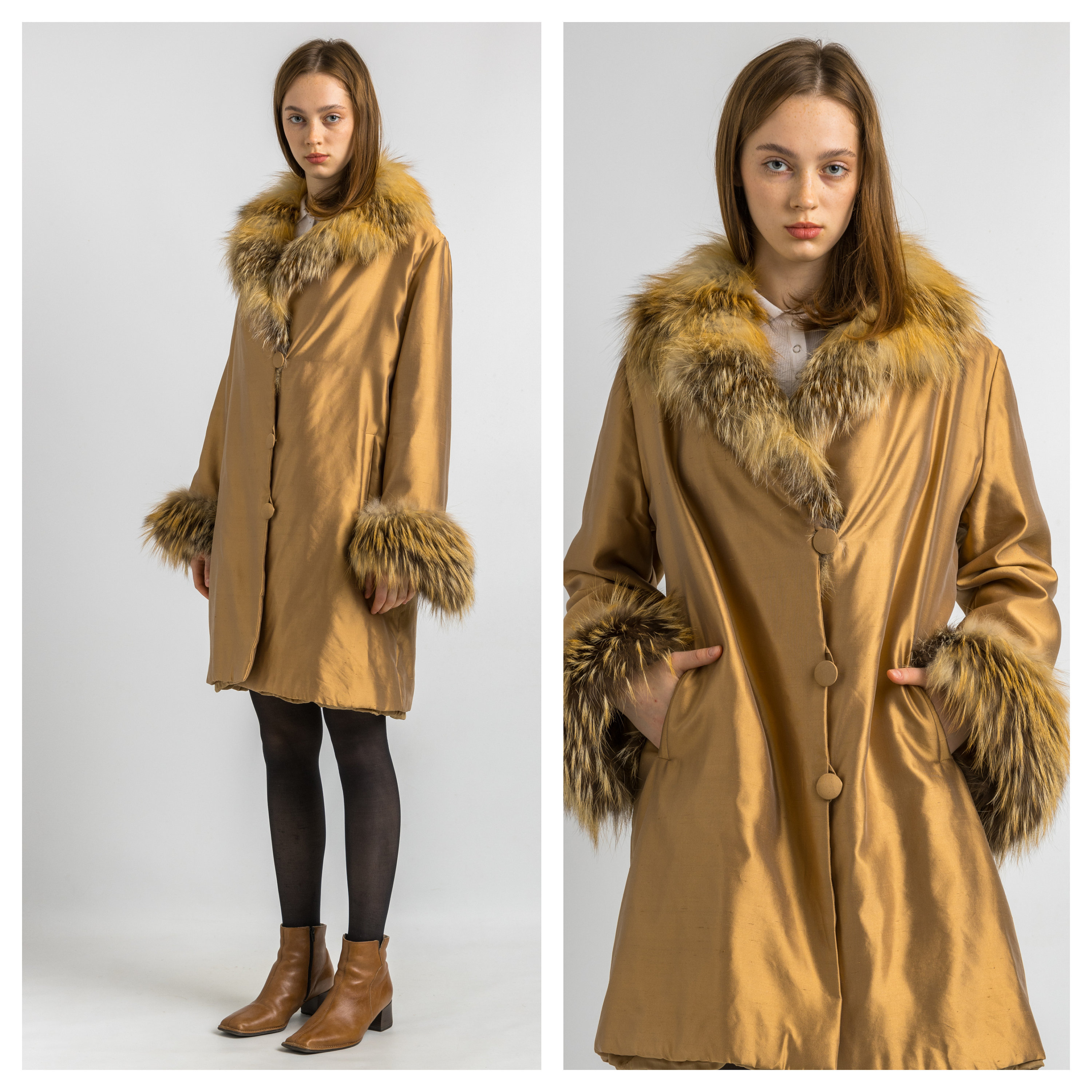 90s Vintage Vinicio Pajaro Wild Silk Lined Coat With Fur