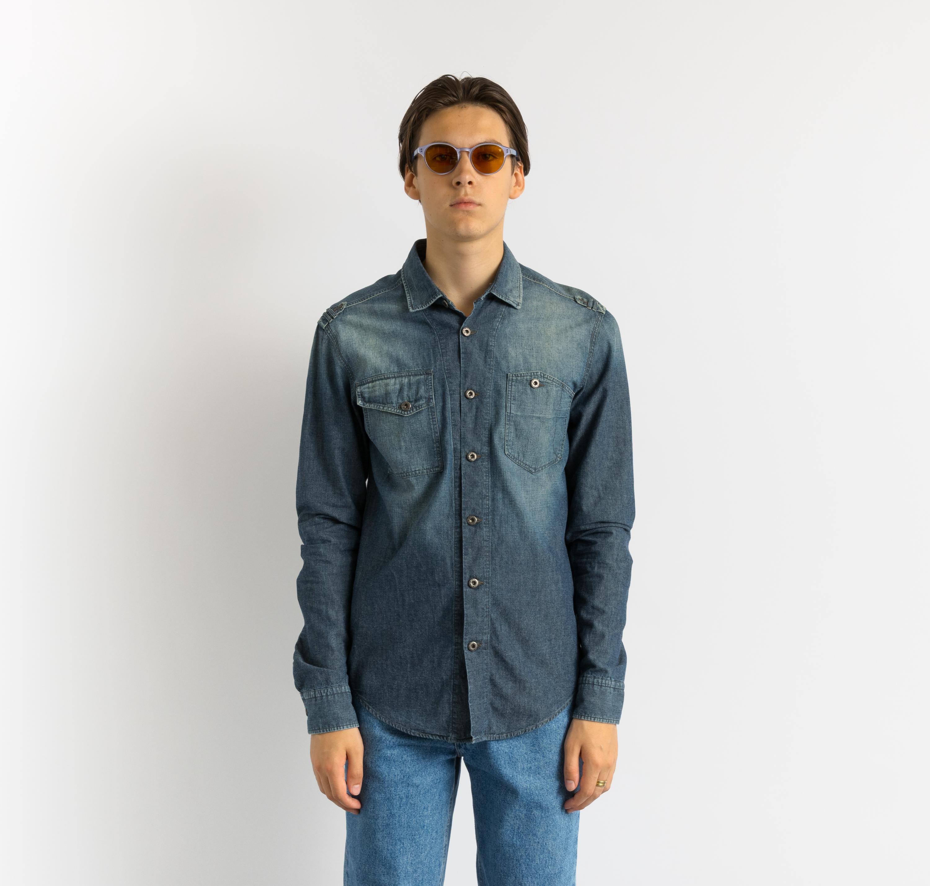 00s Vintage Man Hugo Boss Blue Denim Buttons up Regular Fit Shirt 